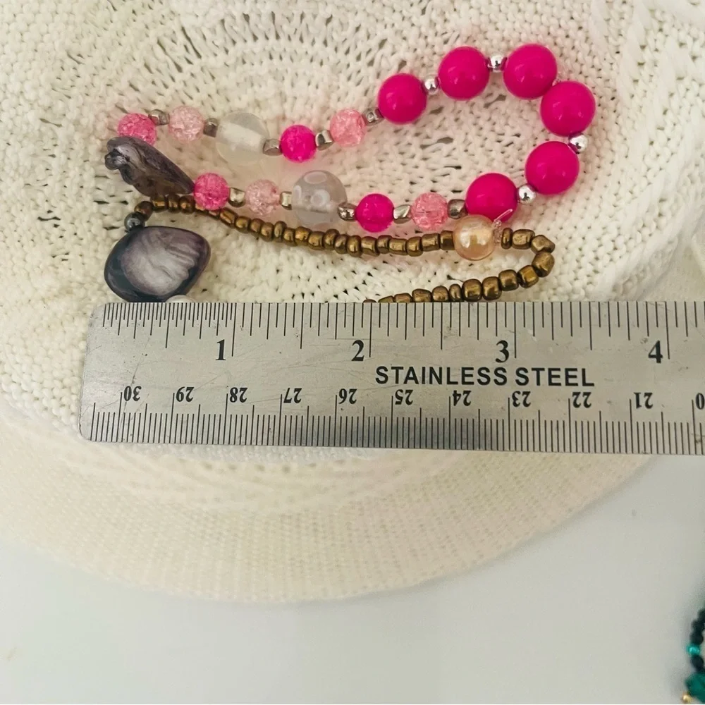 2 Bracelets Handmade Stretch beaded Mother of Pearl